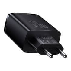 BASEUS Baseus Compact Quick Charger, 30W, 2xUSB, USB-C, PD, brzo punjenje, crni
