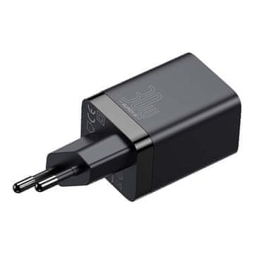 BASEUS Brzi punjač Baseus Super Si Pro 30W USB & USB-C, crni, dvostruki port