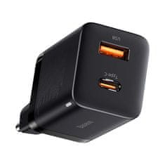 BASEUS Brzi punjač Baseus Super Si Pro 30W USB & USB-C, crni, dvostruki port