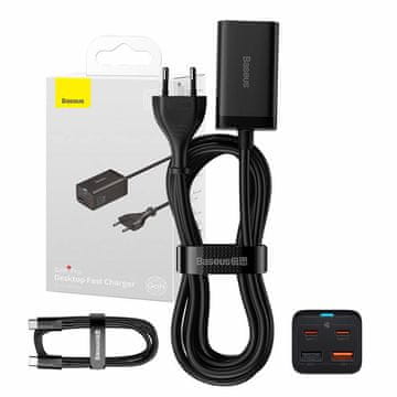 BASEUS Baseus GaN3 Pro punjač 65W, 2x USB-C, 2x USB, crni, brzo punjenje, lagan i kompaktan