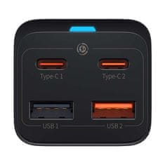 BASEUS Baseus GaN3 Pro punjač 65W, 2x USB-C, 2x USB, crni, brzo punjenje, lagan i kompaktan