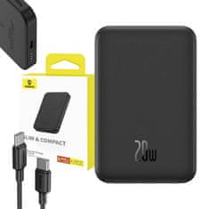 BASEUS Magnetski mini prijenosni punjač Baseus 5000mAh, USB-C 20W (crni)