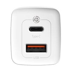 BASEUS Baseus GaN2 Lite punjač, USB + USB-C, 65W, EU, bijeli, brzo punjenje za dva uređaja