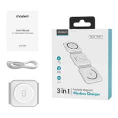 Choetech Magnetna indukcijska punjača Choetech T588-F 3u1 15W (bijela) za iPhone, Apple Watch i AirPods