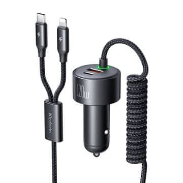 Mcdodo Mcdodo CC-0370 automobilski punjač, USB-C i Lightning, 120W, s ugrađenim kabelima
