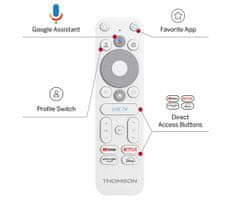 Thomson 150 Go Cast multimedijski player, 4K, Google TV, WiFi, BT, Chromecast, daljinski upravljač, bijela