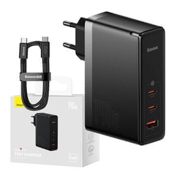BASEUS USB-C i USB punjač Baseus GaN5 Pro 140W, crni, 3 uređaja istovremeno
