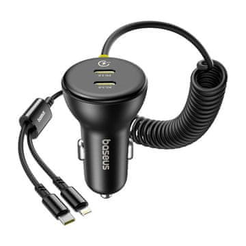 BASEUS Baseus 60W Auto Punjač s USB-C i Lightning Kabelom - Crni