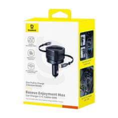 BASEUS Baseus Enjoyment Max punjač za automobil s USB-C+USB-C kabelima, 60W, crni