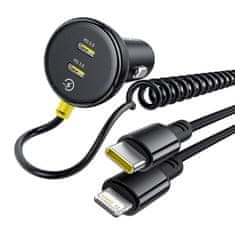 BASEUS Baseus 60W Auto Punjač s USB-C i Lightning Kabelom - Crni
