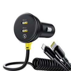 BASEUS Baseus 60W Auto Punjač s USB-C i Lightning Kabelom - Crni