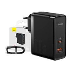 BASEUS Brzi punjač Baseus GaN5 Pro, 100W, USB-C + USB-A, s kabelom, crni