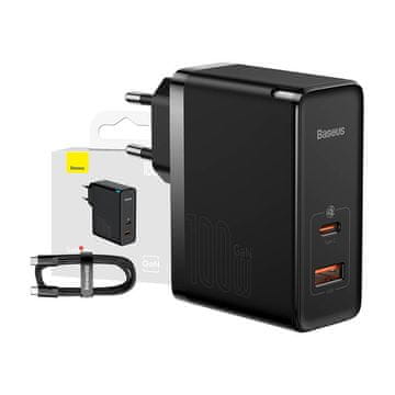 BASEUS Brzi punjač Baseus GaN5 Pro, 100W, USB-C + USB-A, s kabelom, crni