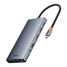 BASEUS Hub 13w1 Baseus PortalJoy USB-C s HDMI, DP, VGA, USB, RJ45, SD/TF, 3.5mm, sivo