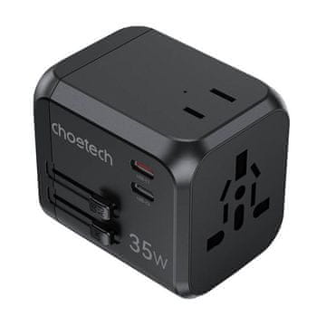 Choetech Putna punjač Choetech PD5008, 3xUSB-A, 2xUSB-C, GaN, 35W, za US/EU/UK/AU, crna
