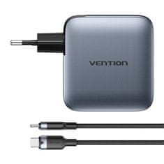 Vention Vention 100W GaN punjač s 3x USB-C i 1x USB-A, uključuje USB-C kabel (1m) - sivi