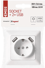 EMOS utičnica s USB-om, 2,1 A maks., schuko, bijela (A6000.1)