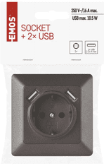 EMOS utičnica s USB 2.1A maks., schuko, antracit (A6000.3)