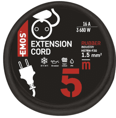 EMOS produžni kabel, 5 m, vanjski, 1 utičnica, guma-neopren, 250 V, 1,5 mm2, crni (P01805)