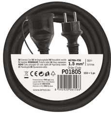 EMOS produžni kabel, 5 m, vanjski, 1 utičnica, guma-neopren, 250 V, 1,5 mm2, crni (P01805)