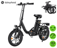 isinwheel U4 električni bicikl, sklopivi, 250 W, do 88 km, crni