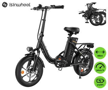 isinwheel U4 električni bicikl, sklopivi, 250 W, do 88 km, crni