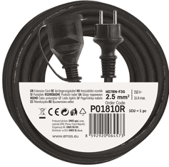 EMOS produžni kabel, 10 m, vanjski, 1 utičnica, guma-neopren, 250 V, 2,5 mm2, crni (P01810R)