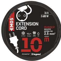 EMOS produžni kabel, 10 m, vanjski, 1 utičnica, guma-neopren, 250 V, 2,5 mm2, crni (P01810R)