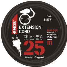 EMOS produžni kabel, 25 m, vanjski, 1 utičnica, guma-neopren, 250 V, 2,5 mm2, crni (P01825R)
