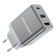 Vention Vention FJAH0-EU GaN punjač 60W + HDMI 4K@60Hz, siva, USB-C i USB-A
