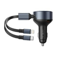 Vention Brza auto punjač Vention FFOB0 USB-C s Lightning kabelom, 30W, 3 uređaja