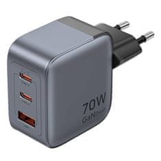 Vention Vention 70W GaN USB-C+C+A punjač (sivi) - Brzo i sigurno punjenje za sve uređaje