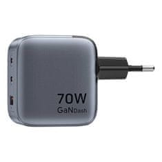 Vention Vention 70W GaN USB-C+C+A punjač (sivi) - Brzo i sigurno punjenje za sve uređaje