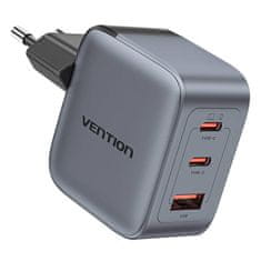 Vention Vention 70W GaN USB-C+C+A punjač (sivi) - Brzo i sigurno punjenje za sve uređaje