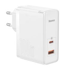 BASEUS Brza punjač Baseus GaN5 Pro, USB-C + USB, 100W, s kabelom, bijela boja