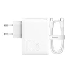 BASEUS Brza punjač Baseus GaN5 Pro, USB-C + USB, 100W, s kabelom, bijela boja