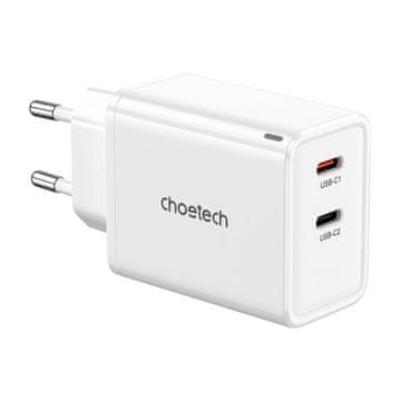 Choetech Punjač Choetech PD6013, GaN, 2x USB-C, 65W, bijeli, za brže punjenje uređaja