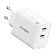Choetech Punjač Choetech PD6013, GaN, 2x USB-C, 65W, bijeli, za brže punjenje uređaja