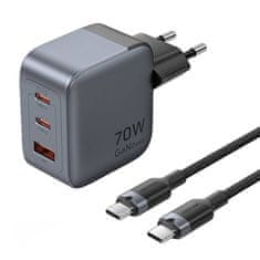 Vention Vention 70W GaN USB-C + USB-A punjač + USB-C-C kabel 1m, siva