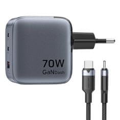 Vention Vention 70W GaN USB-C + USB-A punjač + USB-C-C kabel 1m, siva