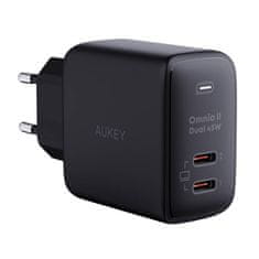 Aukey Aukey PA-B4T punjač, 2xUSB-C, 45W, crni, brzo punjenje za uređaje