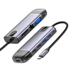 Mcdodo Hub USB-C Mcdodo HU-7740 6w1: HDMI, USB3.0, SD/TF, RJ45, kompaktni aluminijski dizajn