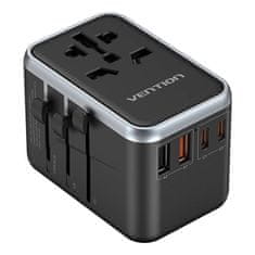 Vention Univerzalni putni adapter 65W Vention FJFB0 GaN - 2xUSB-C, 2xUSB-A (crni)