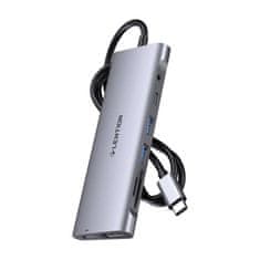 Lention Lention 8w1 Adapter/HUB 1m - USB-C, HDMI, 4K@60Hz, brzi prijenos podataka, sivi
