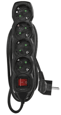 EMOS produžni kabel, 5 m, 4 utičnice, s prekidačem, PVC, 1,5 mm2, crni (PC1425R)