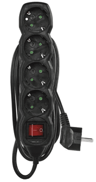EMOS produžni kabel, 5 m, 4 utičnice, s prekidačem, PVC, 1,5 mm2, crni (PC1425R)