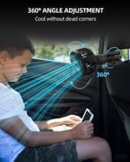 Netscroll Mini prijenosni ventilator s fleksibilnim stalkom, 3 brzine, tihi rad, 360° rotacija, USB i baterijsko napajanje, za dječja kolica, krevet, auto ili putovanja, Octy