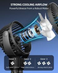 Netscroll Mini prijenosni ventilator s fleksibilnim stalkom, 3 brzine, tihi rad, 360° rotacija, USB i baterijsko napajanje, za dječja kolica, krevet, auto ili putovanja, Octy