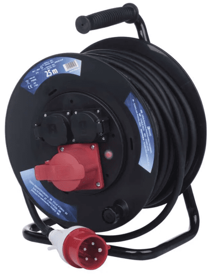 EMOS vanjski produžni kabel na kolut, 25 m, 3 utičnice, gumeni, 230V/400V, 1,5 mm2 (P192250)