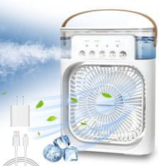 Netscroll Prenosni osobni rashladni ventilator 3u1 s vlaženjem, 7-bojna LED rasvjeta, 3 brzine i 3 načina prskanja, USB punjenje, 600 ml spremnik, tihi rad, Coolio